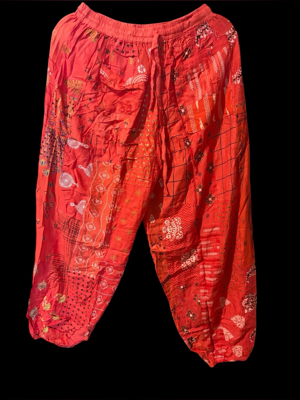 tomato #2 NWT 100% rayon patchwork jogger bottom pants